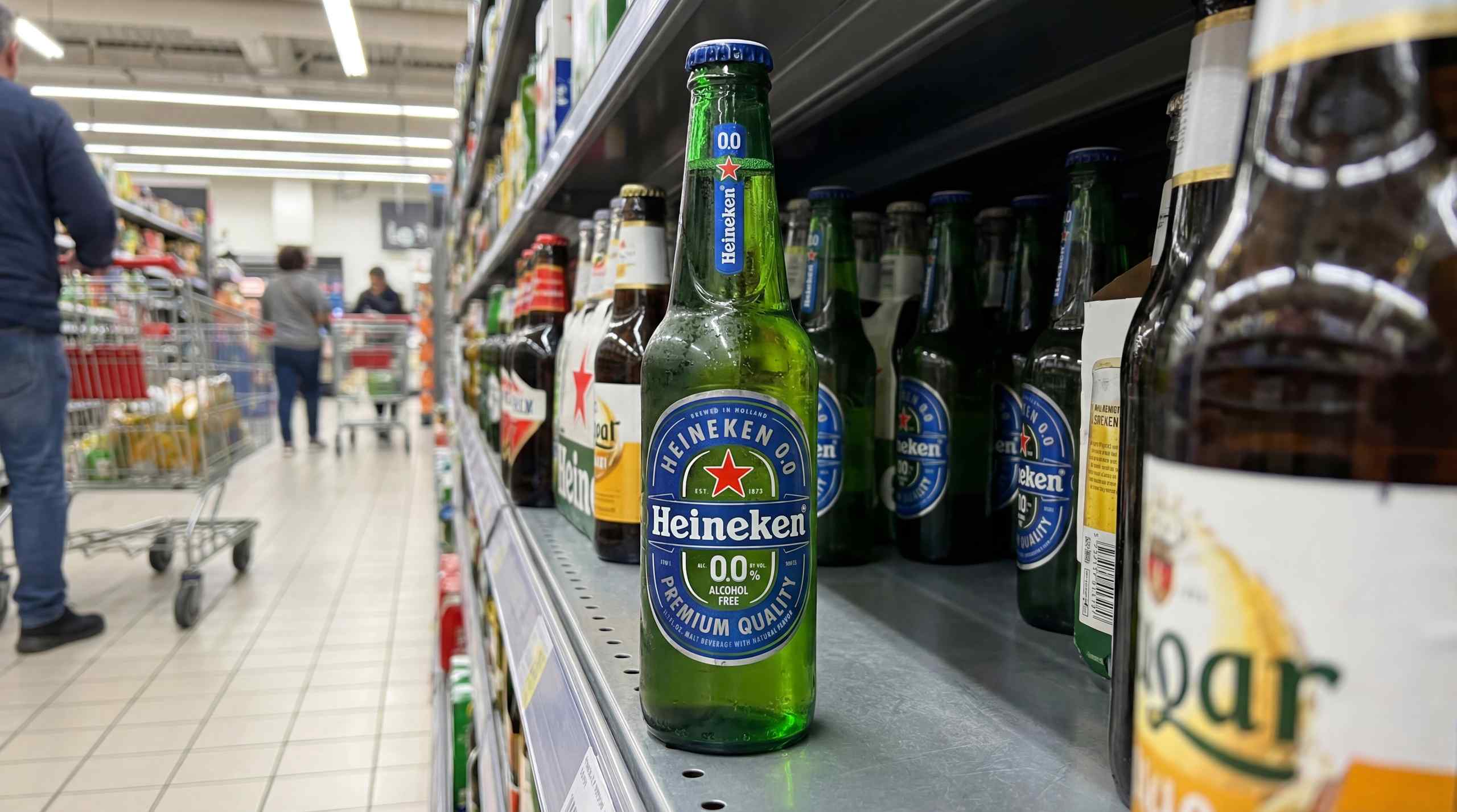 A photo of a non-alcoholic Heineken beer.